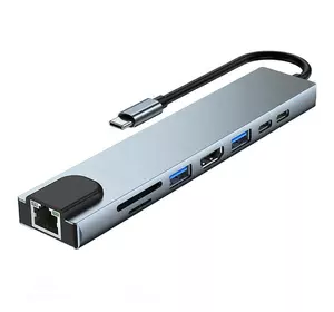 USB type C HUB 8 in 1 PD100W 4K 30 Гц USB 3.0 10 Гб/с RJ45 ЮСБ хаб для Макбуку Ноутбуку USB C type hub