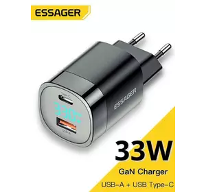 Зарядний пристрій Essager 33W GaN III PD USB-C USB-A з дисплеєм Блок живлення Зарядка 33 Вт USB C