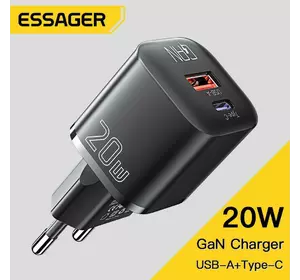 Зарядний пристрій Essager 20W GaN mini Type c (PD)+ USB (QC3.0) 20w Блок живлення Зарядка 20Вт USB C